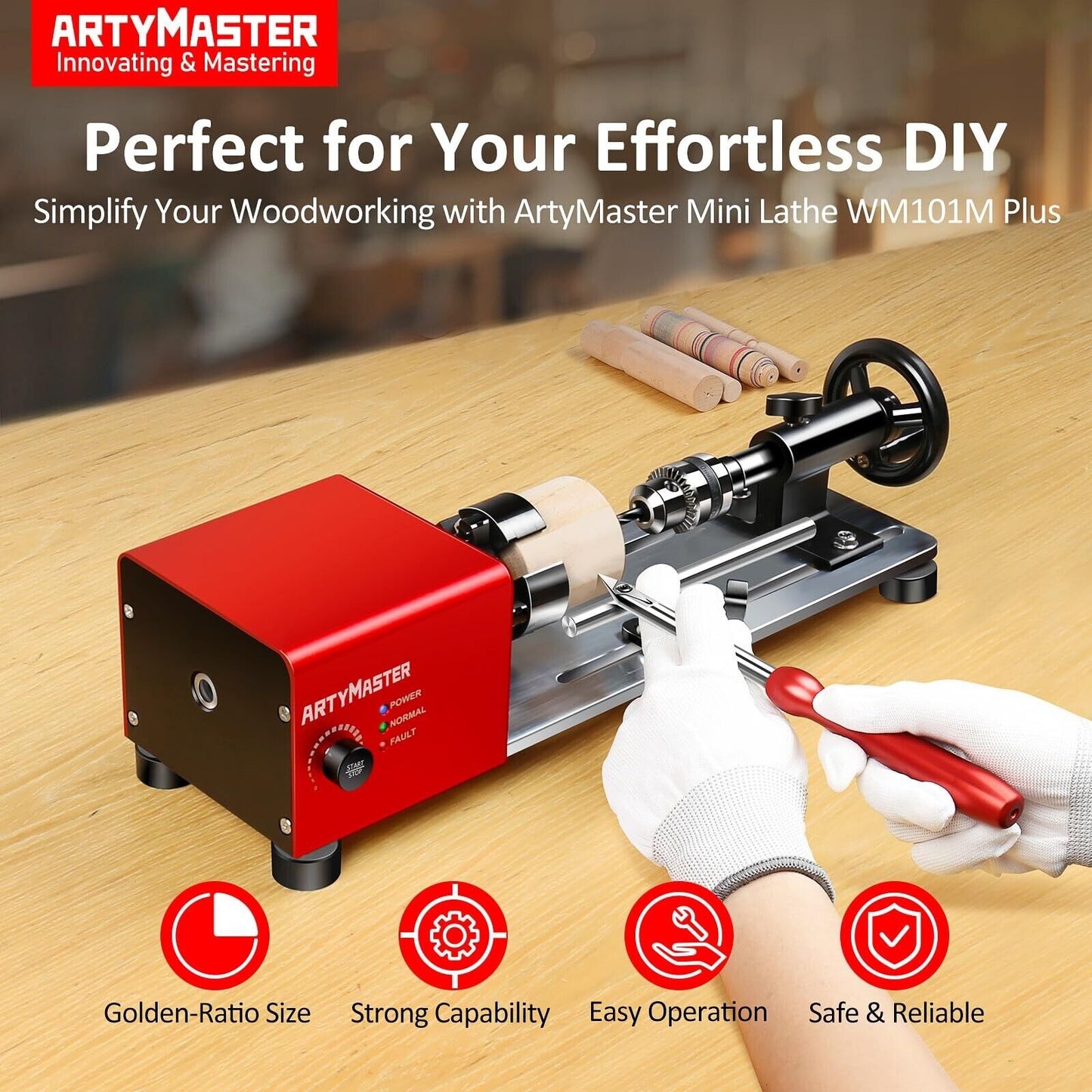 Mini Lathe, Wm101A-Plus Mini Wood Lathe Machine, 24VDC 96W Power Lathe, Small...