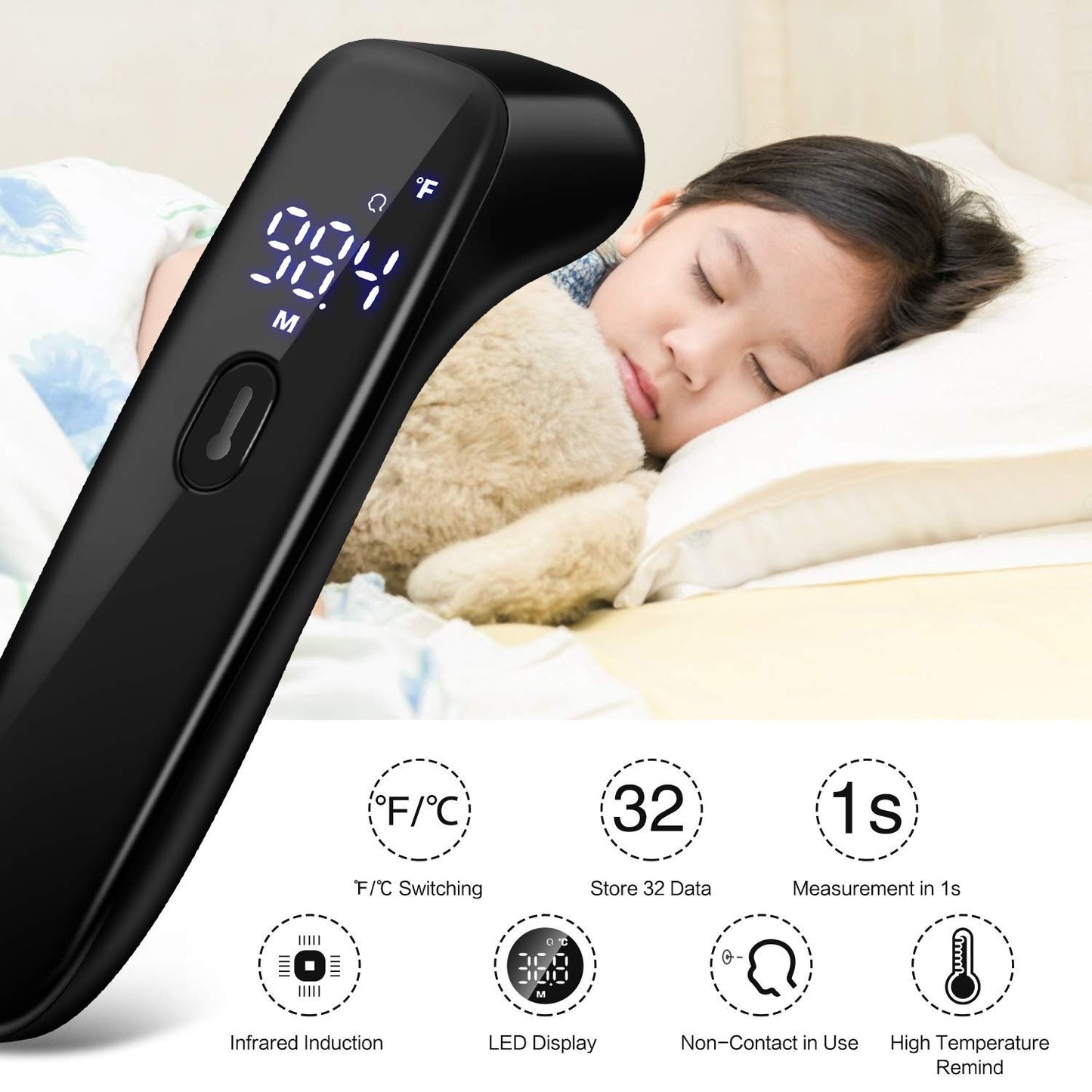 Infrared Thermometer for Adults, Digital Touchless Forehead Thermometer for Fever, Baby Thermometer with Fever Indicator,°C/°F Switchable