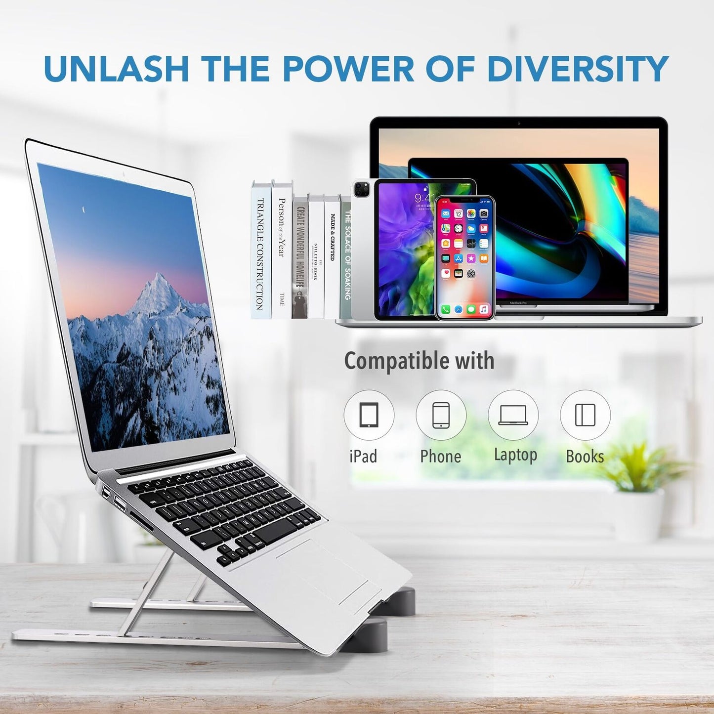 Adjustable Laptop Stand for Desk Tablet Height Travel Foldable Portable Aluminum