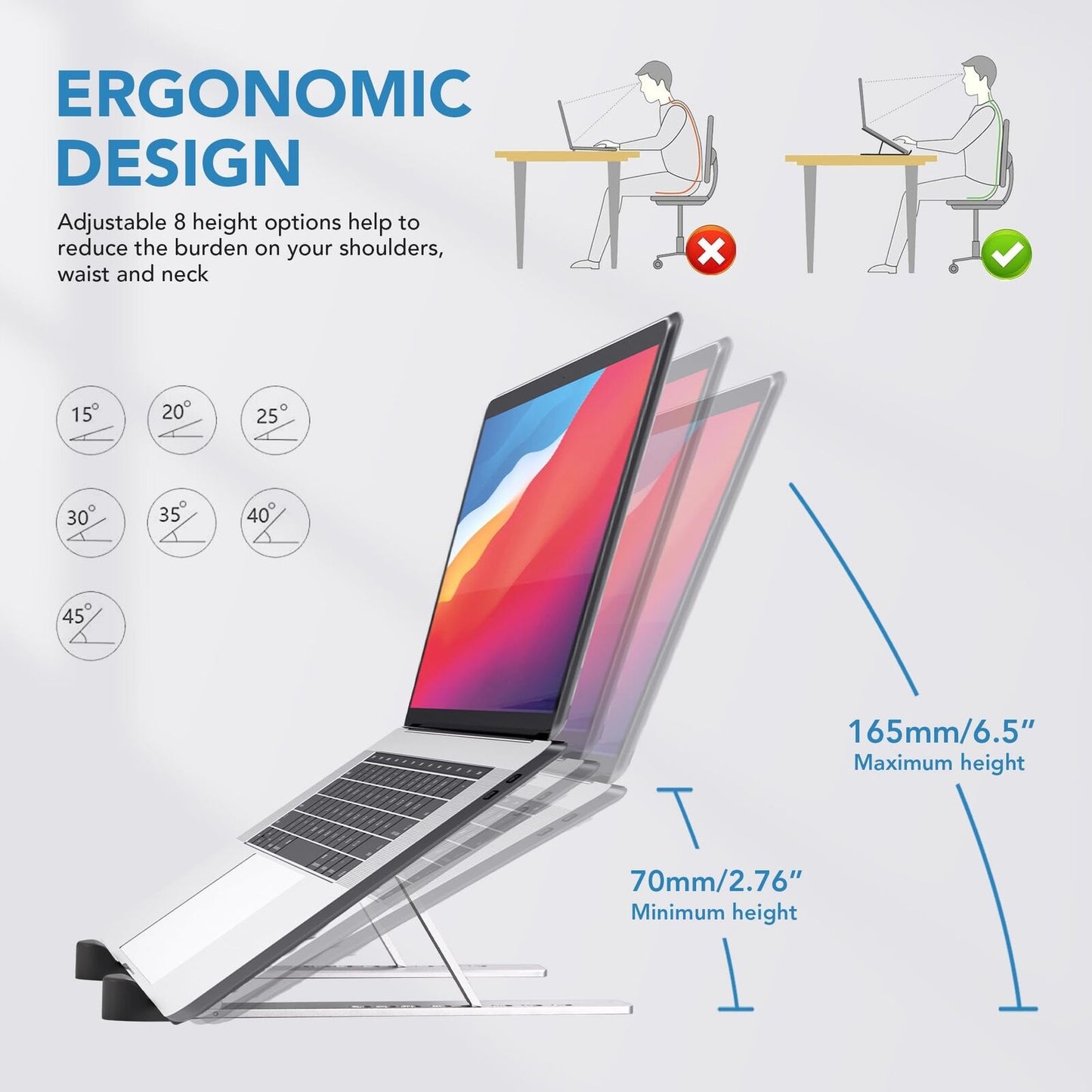 Adjustable Laptop Stand for Desk Tablet Height Travel Foldable Portable Aluminum