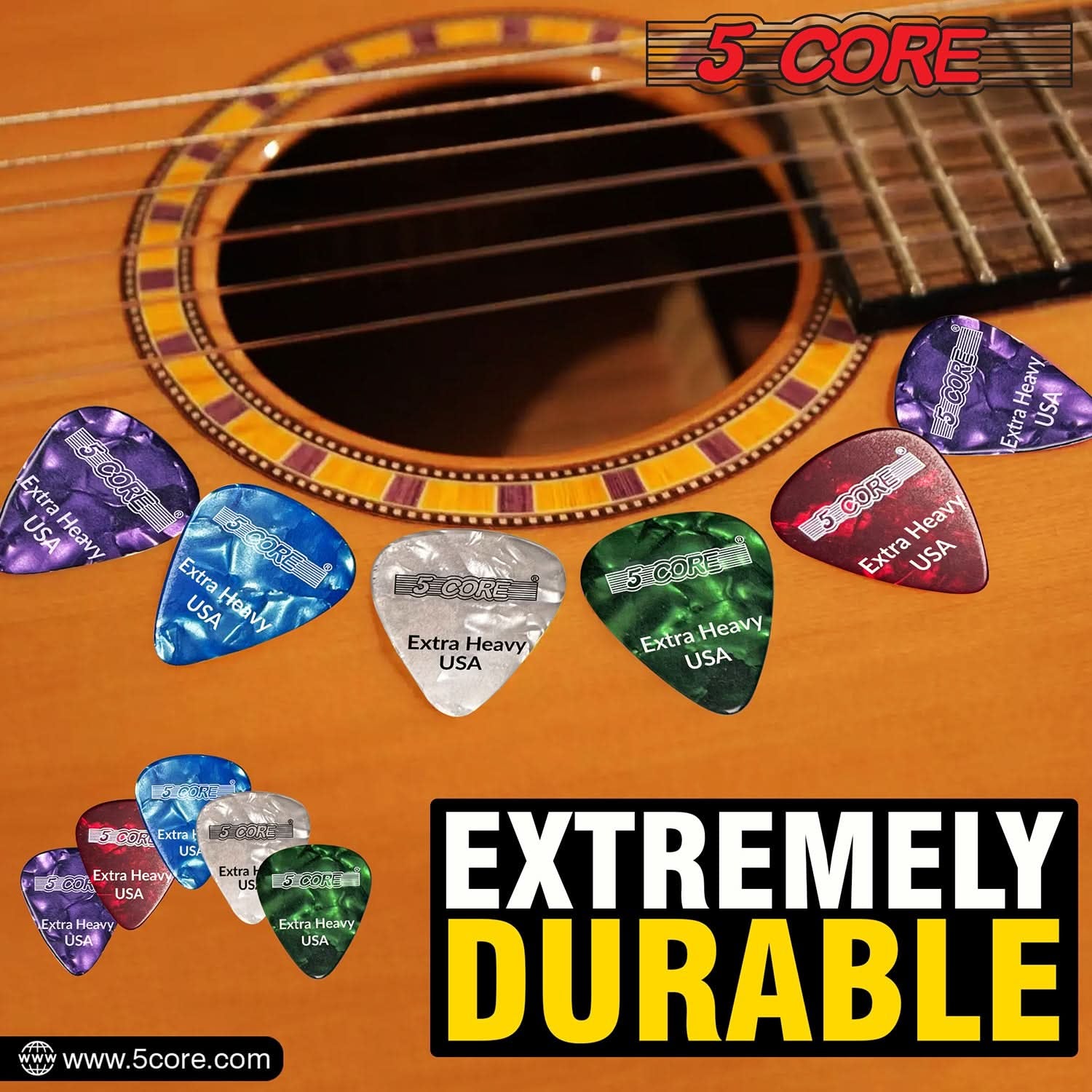5Core Guitar Picks 1.2Mm Celluloid Extra Heavy Gauge Pick - Acoustic Electric Bass Guitars WHITE