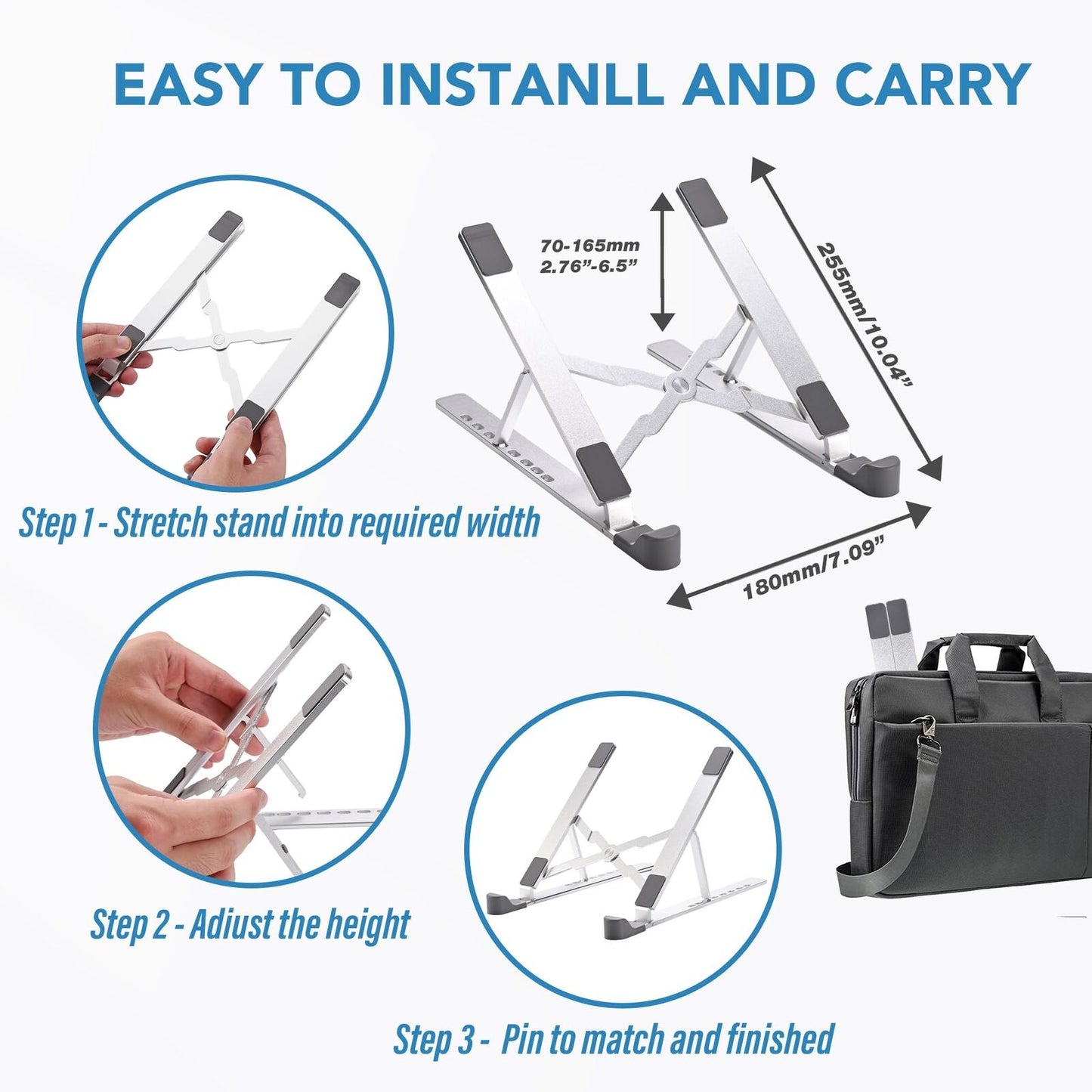 Adjustable Laptop Stand for Desk Tablet Height Travel Foldable Portable Aluminum