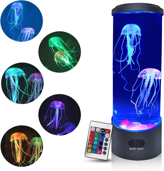 Lámpara de lava de medusas, con 16 colores cambiantes, lámpara de mesa para acuario de medusas, luz nocturna para acuario de medusas, lámpara decorativa para escritorio de oficina en casa, luz de ambiente para relajarse con 8 piedras luminosas