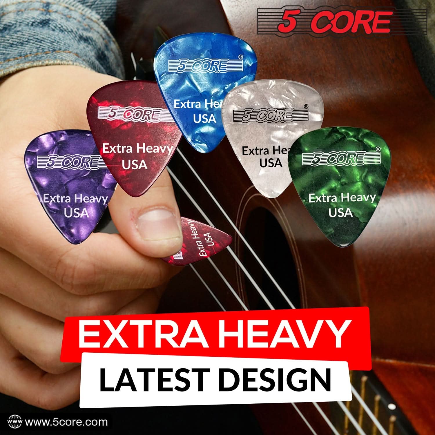 5Core Guitar Picks 1.2Mm Celluloid Extra Heavy Gauge Pick - Acoustic Electric Bass Guitars WHITE